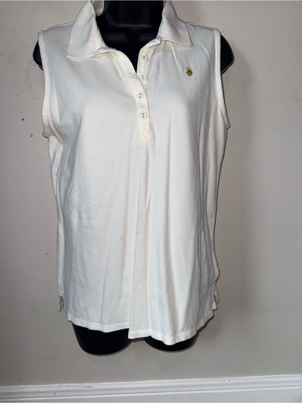 White Stag White Sleeveless Polo Tank with Gold Pineapple Accent